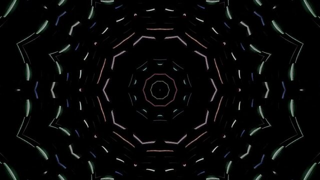 abstract lines colorful dots light shining round shape in center, black background	