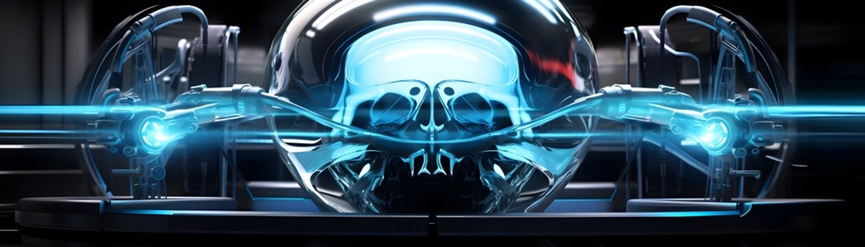 Futuristic Cybernetic Extraterrestrial Experiment in Advanced Science Laboratory with Cyborg Connected to Vacuum Tubes