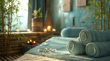 A relaxation massage on a massage table with natural bamboo linens, highlighting the eco-friendly and sustainable aspects of the spa.