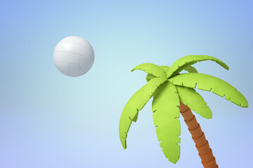 Volleyball soaring past a palm tree