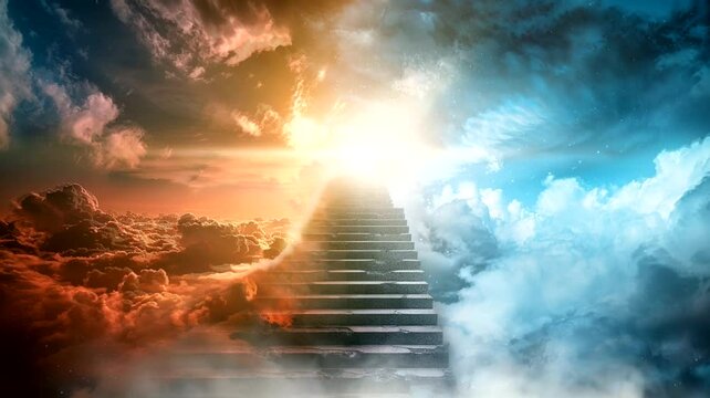 Scene of a stairs to heaven animation video looping motion 