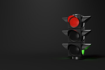 Solo traffic light switched to red and green