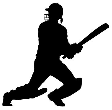 recommend clip art: Detailed Sport Silhouette – Woman or Female Cricket Batsman Ready to Run After Hitting Ground Stroke