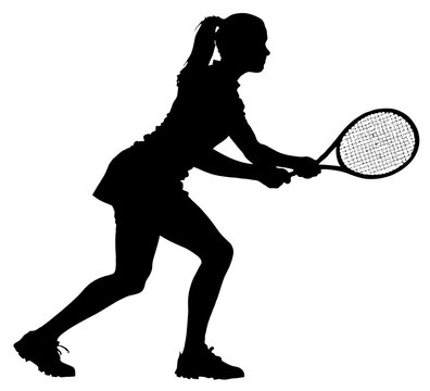 recommend clip art: Detailed Sport Silhouette - Female or Woman Tennis Player Anticipation on Receiving Serve