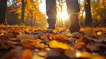 Crunching leaves underfoot on a sun-dappled path, adventure beckons in the crisp fall air
