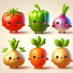 Set of funny cartoon vegetables