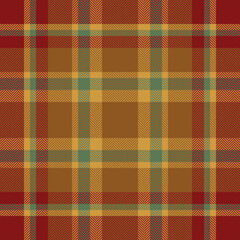 Plaid check pattern in orange and red colors. Seamless fabric texture. Tartan textile print.