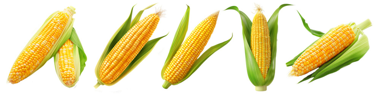 Ear of corn isolated on a white background. Fresh corncob set.