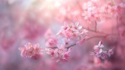 This beautiful image captures the delicate pink cherry blossoms in full bloom, evoking a sense of renewal and the beauty of spring