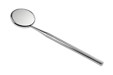 Dental mirror, medical tool for diagnostic tooth, isolated on transparent background. Realistic closeup mirror