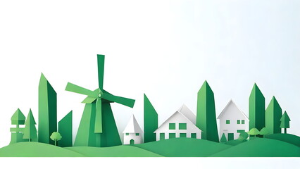 Windmill Concept in Beautiful Paper-Cut Style Eco-Friendly City Design