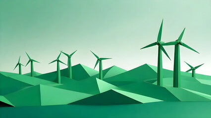 Eco-Friendly City with Windmill Concept, Beautiful Paper-Cut Style