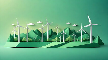 Paper-Cut Style Eco-Friendly City, Windmill Concept, Beautiful Design