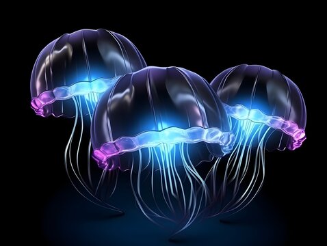 Glowing Translucent Jellyfish Swarm in Futuristic Underwater Scene