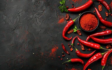 Spicy Red Chili Peppers on Dark Background