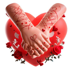 a person holding red heart in hands, donate and family insurance concept, on aquamarine background, copy space top view