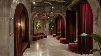 Velvet ropes partition a sanctuary of refined intimacy and indulgence.