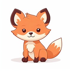 flat illustration of cute pleasant fox, friendly character, white background 