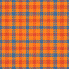 Marketing pattern check vector, dining room background seamless plaid. Birthday card tartan textile fabric texture in vivid tangerine and cyan colors.