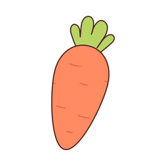 Cute doodle Carrot flat style isolated on a white background. Childrens vegetable illustration. Vector illustration
