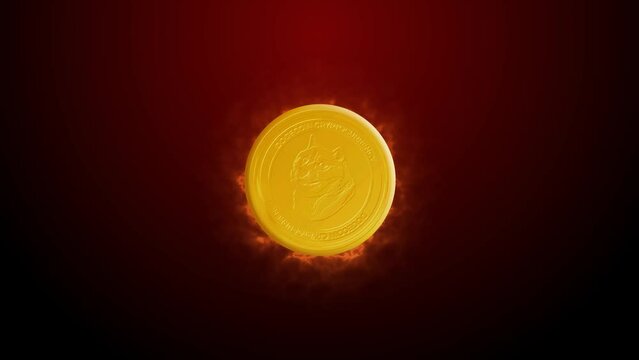 3d dogecoin cryptocurrency rotating effect with fire illustration