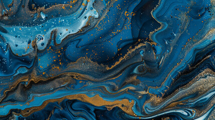 Elegant topaz marble ink swirls gracefully within a radiant abstract landscape, illuminated by scattered glitters, exuding sophistication and elegance.