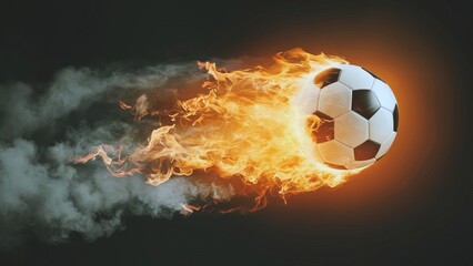 Socker ball on fire in flight, dynamic illustration, on a dark background, championship 2024