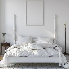 An empty frame mockup in the bedroom.