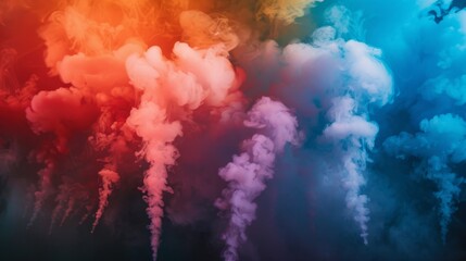 Brightly colored smoke grenades emitting vibrant plumes against a dark background, adding drama and intensity.