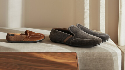 Modern men's slippers presented alongside curated women's accessory collections online.
