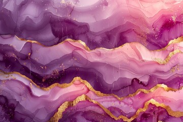 Colors of July: Pink, white, gold, Abstract dusty blush liquid watercolor background with golden cracks. Pastel pink marble alcohol ink drawing effect