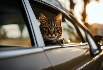 cat head car out motion window adorable animal auto blue collar companion cute drive expression fun...