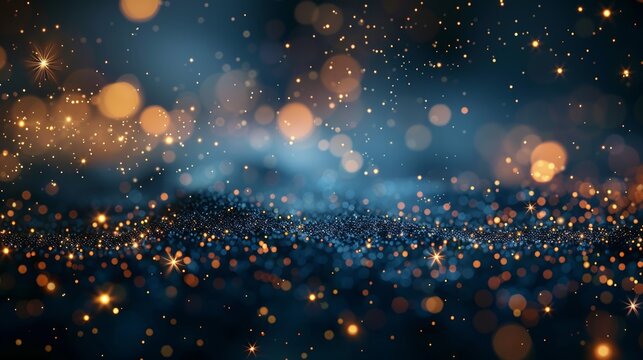 Midnight blue envelops golden star flecks, each gleam a silent whisper of cosmic myths and the timeless allure of the night sky.