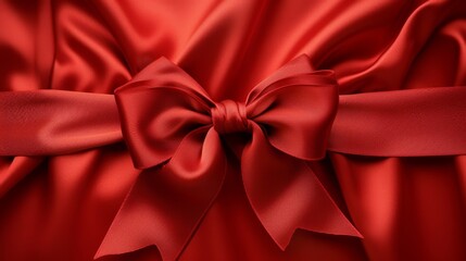 Red satin fabric, perfectly tied bow in the center