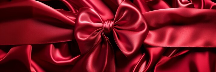 Luxurious red satin background with a beautifully tied central bow