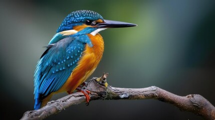 stunning close-up of a colorful kingfisher bird perched on a branch, showcasing its vibrant plumage and sharp beak.
