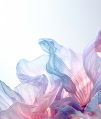 abstract, floral background with waves of pink and blue fabric. copy space