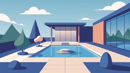 Obraz premium A modern courtyard with a minimalist design and a zen garden allowing for a peaceful and refined outdoor experience..