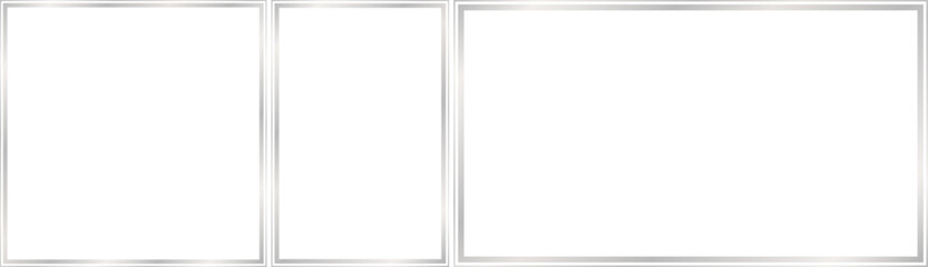 Set of subtle two outlines silver frames with 1x1, 2x3, 16x9 scale ratios for card, banner, video, presentation, invitation