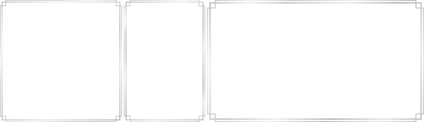 Set of subtle silver frames with 1x1, 2x3, 16x9 scale ratios for card, banner, video, presentation, invitation