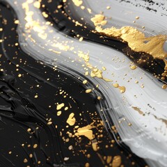A dynamic presentation background with a black and white brushstroke pattern, accented by shimmering gold particles that appear to dance across the surface 