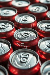 Obraz premium A detailed close-up of a bunch of soda cans. Advertising for beverage industry promotions, or as a background for a food and drink