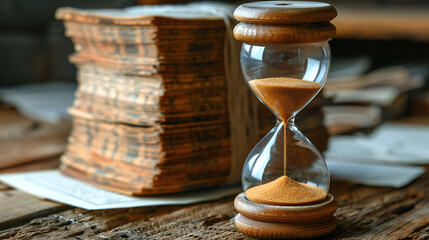 hourglass on wooden table