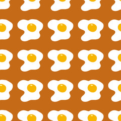 Seamless pattern with cute fried egg on orange background. Vector image.