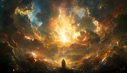 Jesus opening the skies, receiving blessings from God