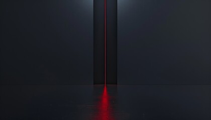 A minimalist abstract piece with a single, vertical crimson stripe bisecting a black field, creating a sense of elegance and simplicity  
