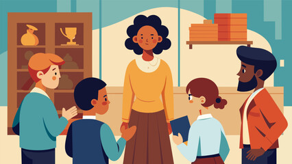 A museum employee overheard a group of teenagers passionately debating the ethical implications of colonialism while viewing a collection of artifacts. Vector illustration