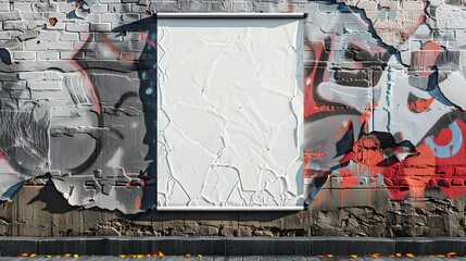 Textured wall poster mockup with urban street art sticker frame for glued paper advertising