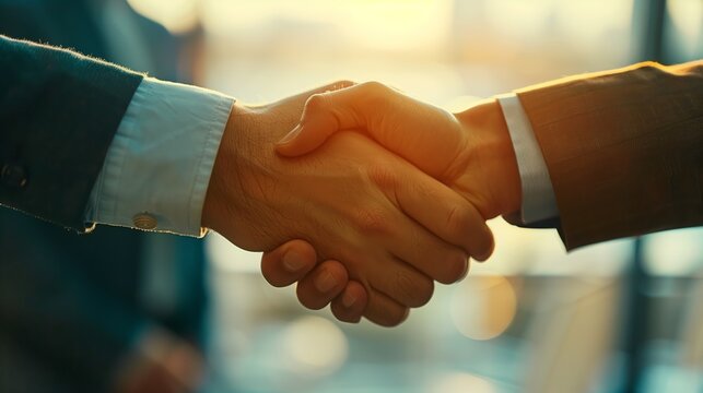 Vertrauensvolle Partnerschaft: Gesch&auml;ftspartner geben sich im B&uuml;ro die Hand