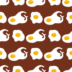 Seamless pattern with fried egg on brown background. Vector image.